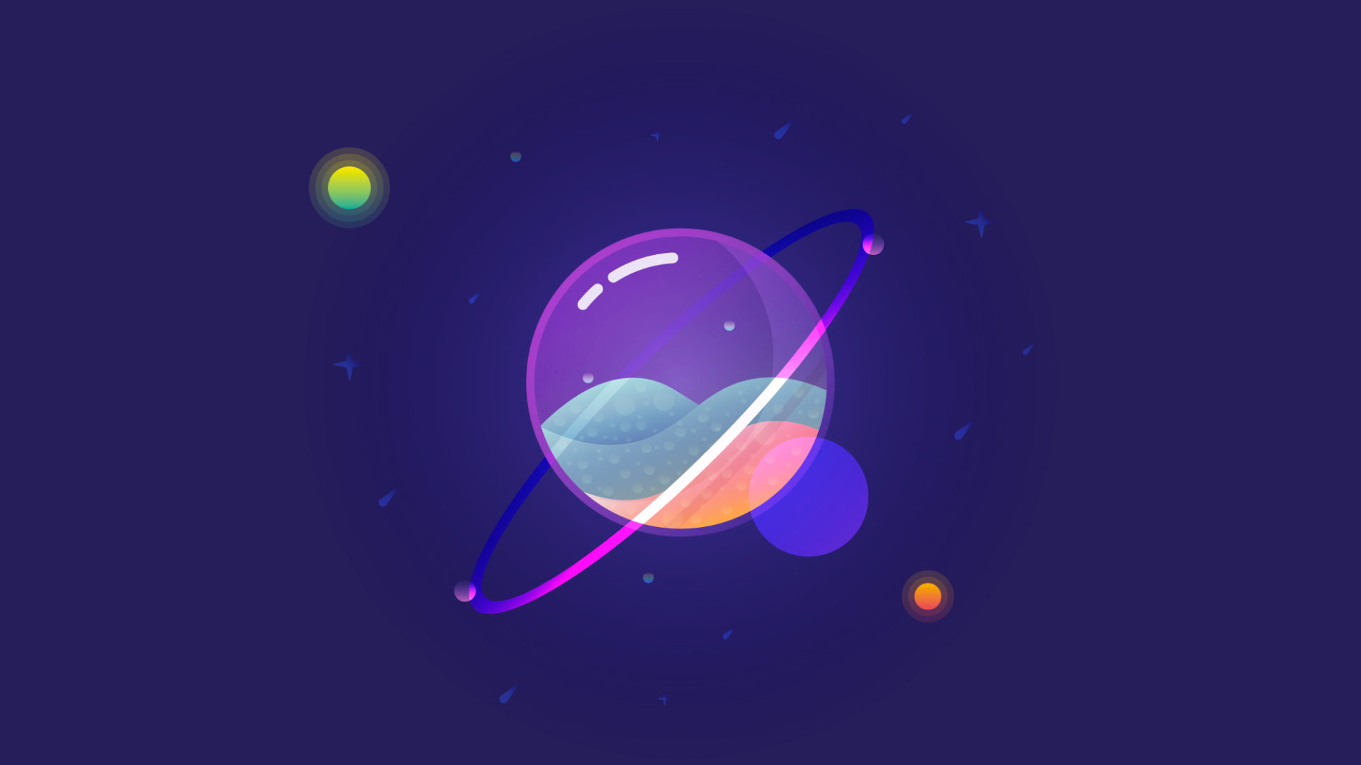 In Adobe Illustrator erstellte, stilisierte Illustration einer Planetensystems.